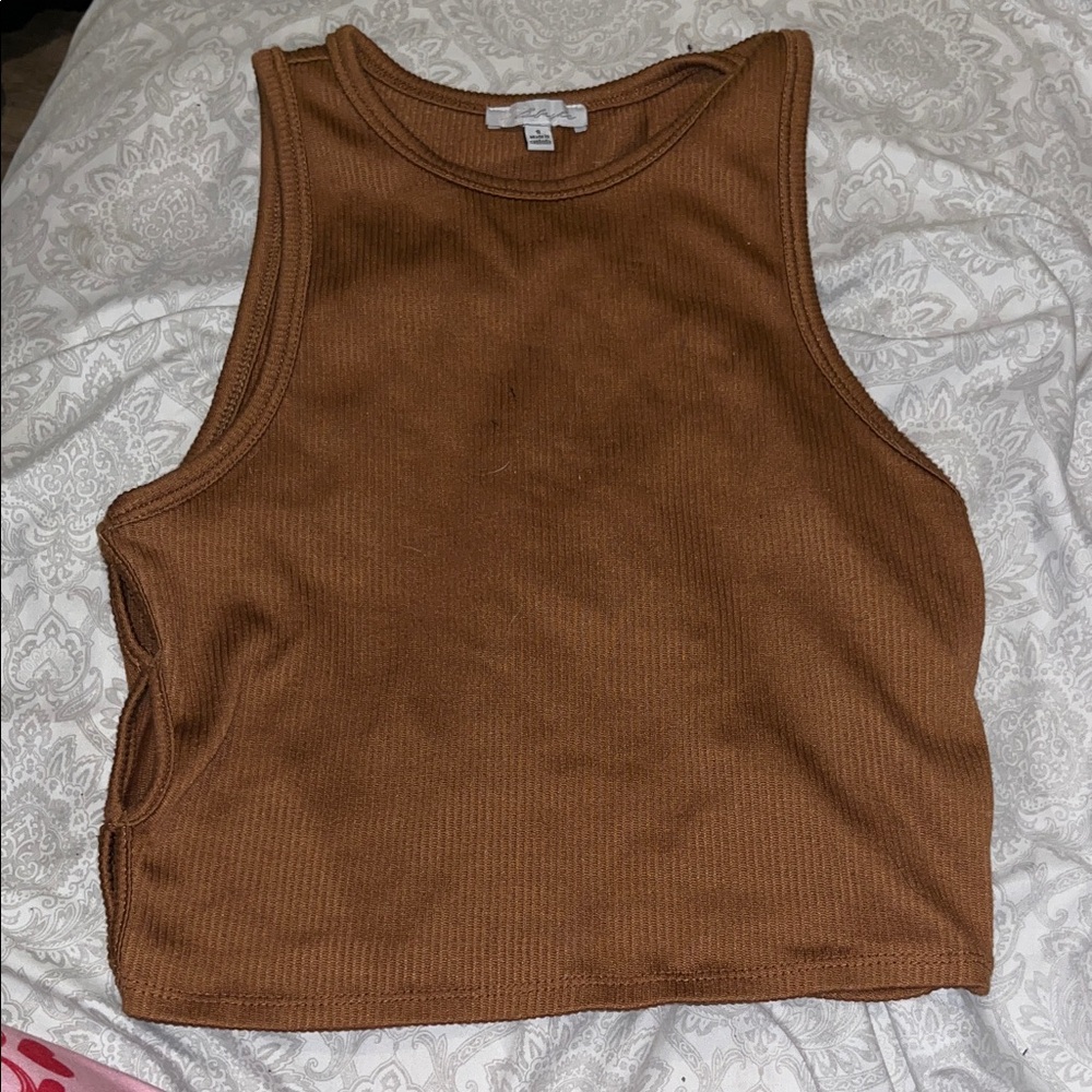 Casual Brown Ribbed Tank Top